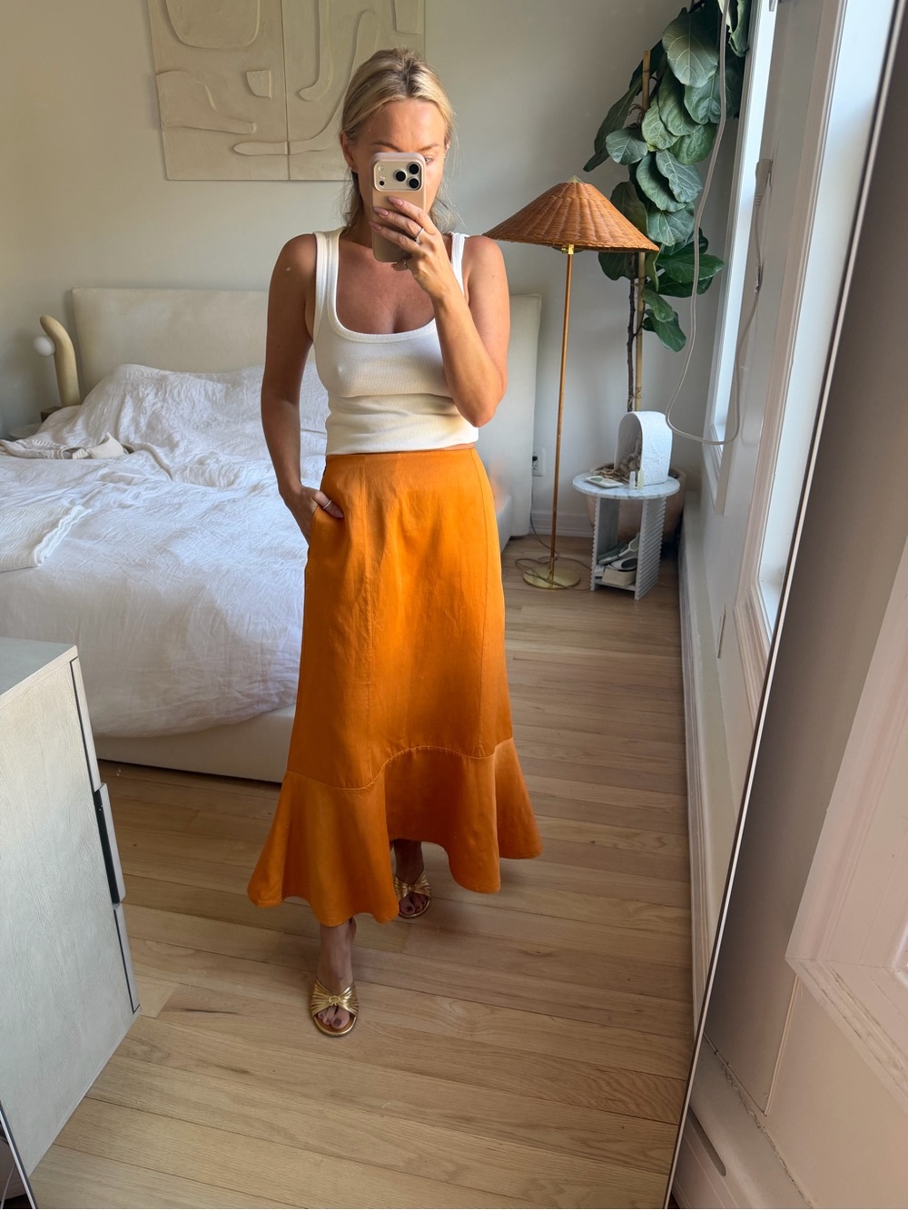 Jil Sander Orange Midi Skirt Size 34